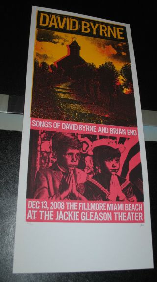 David Byrne Miami 2008 Concert Poster /100 Brian Eno Talking Heads Rare Art Le