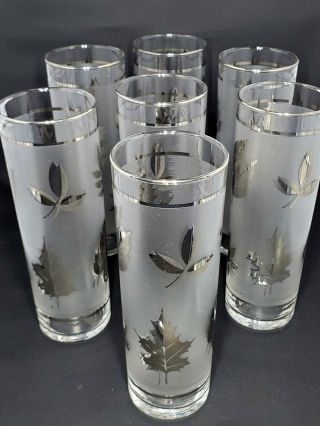 7 Vintage Libbey Highball Glass Mid Century Frosted Silver Platinum Leaf 7 "