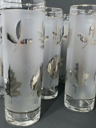 7 Vintage Libbey Highball Glass Mid Century Frosted Silver Platinum Leaf 7 