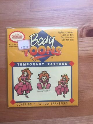 Vtg 1992 Nintendo Princess Peach Mario Bros.  Body Toons Tattoos Rare 90 
