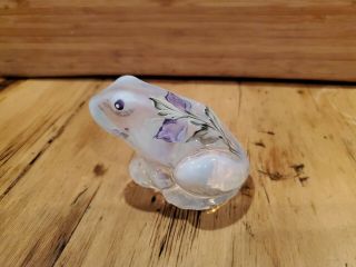 Fenton Art Glass Hand Painted By K.  Riley Frog Clear Iridescent Floral