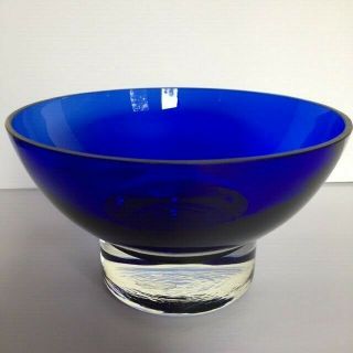 Art Glass Bowl Cobalt Blue Designs Brand Hand Made 7 Inches Wide