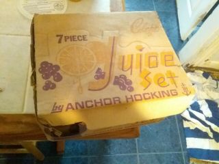 Vintage Anchor Hocking 7 Piece Juice Set Glass Glasses Orange