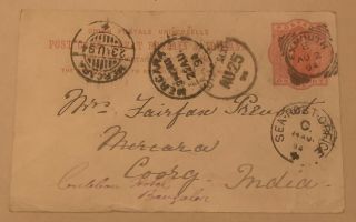 Old Queen Victoria Sea Post Card From Exmouth To Mercara India.