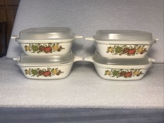 4 Vintage Corning Ware,  Spice Of Life,  (p - 41 - B),  1 3/4 Cup,  W/4 Storage Lids