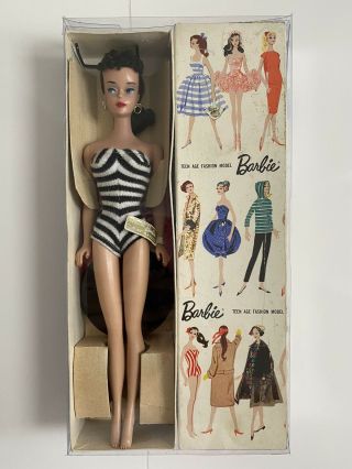 Vintage Brunette Ponytail Barbie 4 1960 Nrfb Rare Fantastic