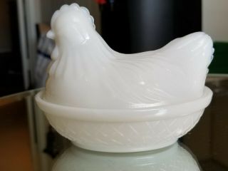 Vintage Indiana Milk Glass Hen On Nest Candy Bowl Dish White Farm Decor Made Usa