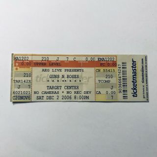 Guns N Roses Target Center Minneapolis Concert Ticket Stub Vintage December 2006