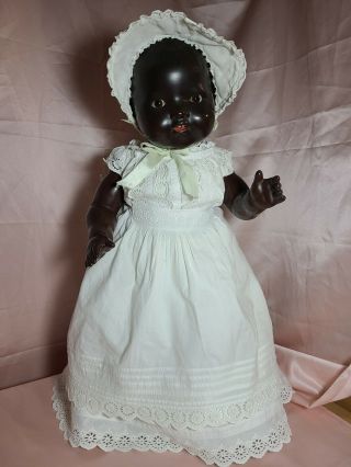 Unique Black Antique German Bisque Head Baby Doll 24 ".