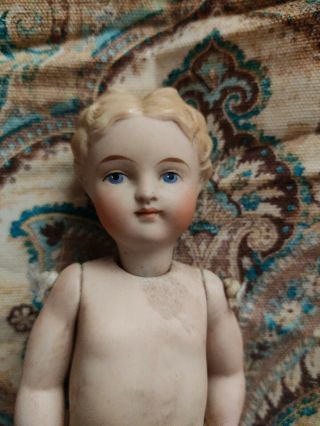 Antique German French Miniature All Bisque 8 " Doll Painted Eyes Straped Boots