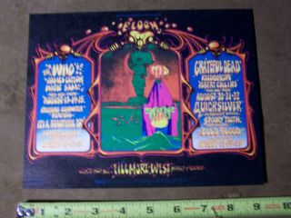 Vintage 1968 Bill Graham Fillmore West The Who Grateful Dead Postcard