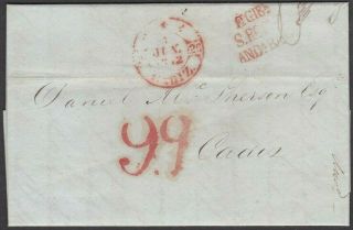 Gibraltar 1842 Stampless Cover To Cadiz With De Gibr / S.  Roque / Anda.  Baxa H/s