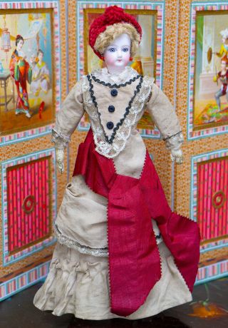 12 1/2 " Antique French Fashion Gaultier Doll In Dress,  C.  1875