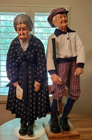 Incredible Vintage William Wallace Jr Grandma & Grandpa Porcelain Dolls - 32 " /36 "