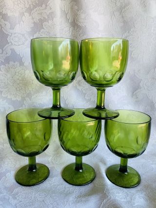 5 Vintage Indiana Green Goblet Kings Crown Thumbprint Depression Glass