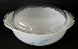 1961 Promo Pyrex Turquoise Wheat Round Casserole Dish w/Lid VGC No Chips 3