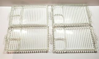 Set Of 4 Vintage Hazel Atlas Clear Glass Ball And Rib Snack Plates