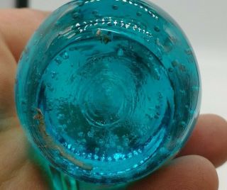 Vintage Hand Blown Controlled Bubble Base BLUE Bud Vase Art Glass Unique Find 2
