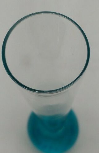 Vintage Hand Blown Controlled Bubble Base BLUE Bud Vase Art Glass Unique Find 3