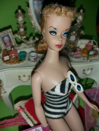 1959 Mattel Barbie 2 blonde Customized doll with swimsuit,  stand,  accessories 5