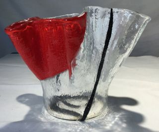Hand Blown Art Glass Bowl Red Black White Signed Estate Find