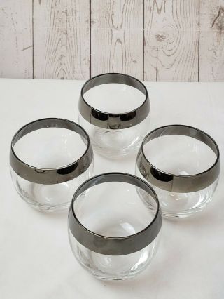 Set Of 4 Dorothy Thorpe Style Silver Band Roly Poly Cocktail Glasses Barware
