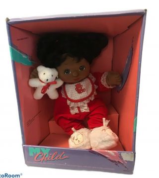 Vintage Mattel My Child African American Doll W/teddy Bear 1985 Nrfb Rare