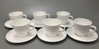 Set Of 6 Vintage White Glass Centura By Corning Coffee Mugs Cups & Saucers 1