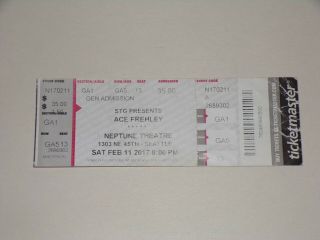 Kiss Band Ace Frehley Solo Full Concert Ticket Stub 2017 Tour Seattle Washington