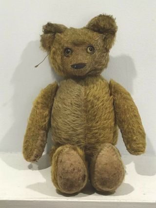 Antique Fully Jointed Mohair Teddy Bear Golden W/ Celluloid Eyes 16”