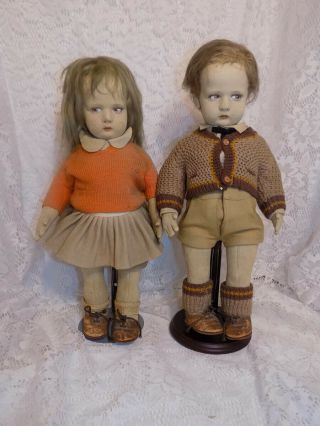 Adorable Lenci Dolls Cute Twin Boy And Girl 300 Series School Cloth Doll