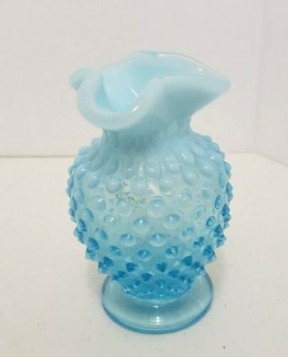 Vintage Fenton Opalescent Blue Hobnail Glass Vase.  3 7/8” Inch High.