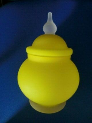 Vintage Bright Yellow Frosted Glass Jar With Lid 8 " Tall