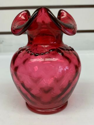 Fenton Cranberry Vase Signed Don Fenton