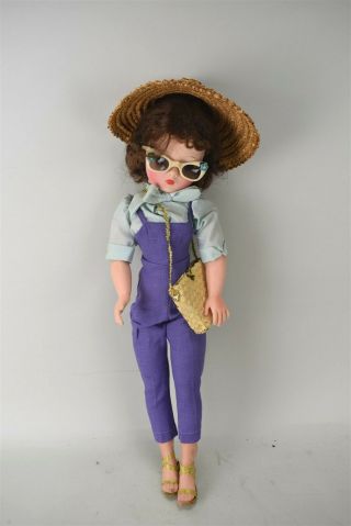 Vintage Madame Alexander Doll Cissy Garden Purple Overalls Girl Glasses Hat
