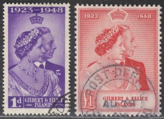 Gilbert And Ellice Islands 1949 Kgvi Royal Silver Wedding 1d And £1 Sg57 - 58