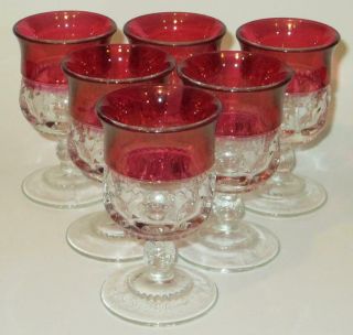 Set of 6 Vintage Kings Crown Ruby Red Thumbprint Cognac Cordial Glasses 2