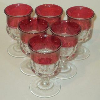 Set of 6 Vintage Kings Crown Ruby Red Thumbprint Cognac Cordial Glasses 3