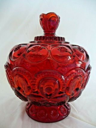 Vintage Le Smith Ruby Red Moon And Stars Lidded Compote/candy Dish
