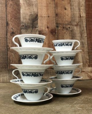 Set Of 8 Vintage Corelle Cups And Saucers Old Town Blue Onion