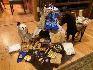 KAYA Native American Indian American Girl Doll set.  Includes teepee,  horses 2