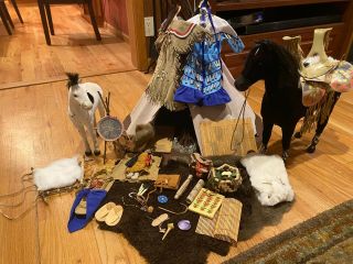 KAYA Native American Indian American Girl Doll set.  Includes teepee,  horses 5