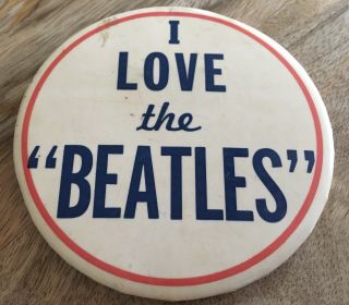 Vtg.  1964 I Love The Beatles 3.  5 " Pin Back Button Badge Paul Mccartney