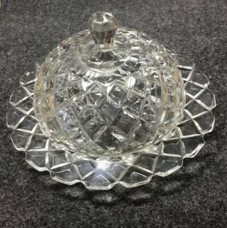 Vintage Glass Covered Round Butter Dish With Lid / Dome Waterford Waffle/clear