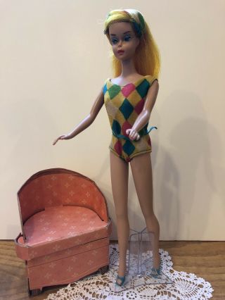 Vintage Barbie COLOR MAGIC BLONDE With Stand,  Shoes,  Suit,  Headband & Clip 2