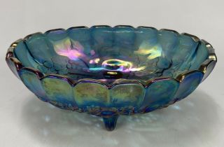 Vintage Iridescent Blue Indiana Carnival Glass Footed Oval Fruit Bowl 12 " Long