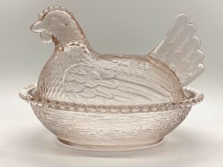 Vintage Indiana Pale Pink Carnival Glass Hen On Nest Candy Dish