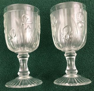 6 Vintage Jeannette Glass Iris Herringbone Wine Cordial Liqueur Glasses 4 3/8 "