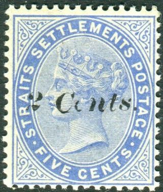 Straits Settlements - 1887 2c On 5c Blue A Lightly Mounted Example Sg 85