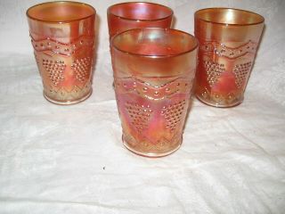 4 Fenton Marigold Carnival Glass Grapes And Diamond Pattern Water Drink Glasses